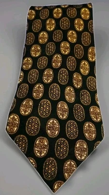 Corbata Valentino Cravatte para hombre 100 % seda Italia negra dorada medallón geométrico de colección Foto 1 de 4