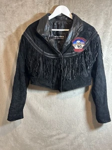Vintage Wilsons Black Leather Fringe Jacket M Ramblers JC Patch Arzfeld Germany - Picture 1 of 11