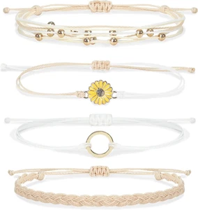 Boho Bracciali Amicizia Donna Bracciale Girasole Surfer Wave Braccialetto Blu - Foto 1 di 12