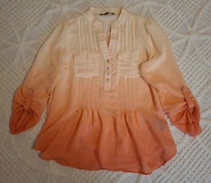 Zac & Rachel Women's Small Blouse Popover Orange Peach Ombre Top Pockets - Picture 1 of 8