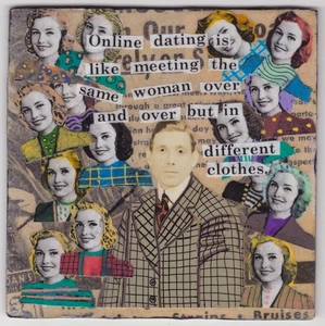 4x4 Original Collage Painting Outsider Pop Art Online Dating Humor vintage - Picture 1 of 3