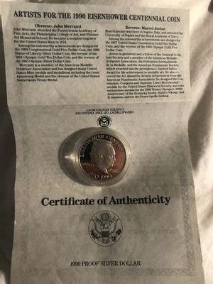 1990 Eisenhower Centennial Silver Dollar Proof w/ COA U.S. Mint Commemorative - Image 1 of 4