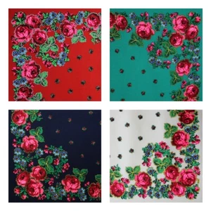 Ethnic Folk Russian Shawl Scarf Slavic Babushka Floral Scarf Modern Chic Boho - Picture 1 of 25