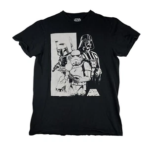 Star Wars T Shirt Mens Medium Short Sleeve Boba Fett Darth Vader Black White - Picture 1 of 5