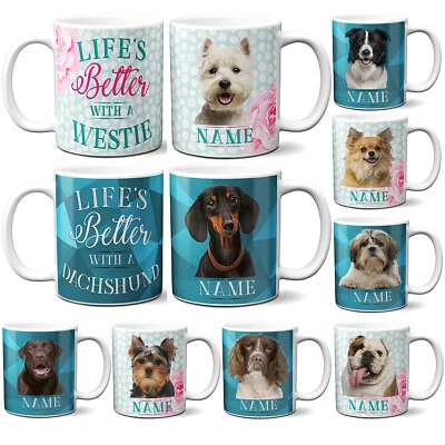 KRAFTYGIFTSUK Personalised Dog Mug LIFES BETTER WITH A DOG Cup Cute Puppy Quote Birthday Gift