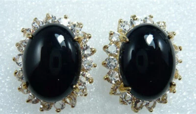 Pendientes Genuinos de Ágata Negra Ónix Chapados en Oro Cristal Flor Sol Mujeres Niña Foto 1 de 3