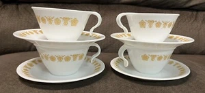 Set 4 tazze da tè + piattini Corelle farfalla manico gancio oro - piatto tazza caffè - Foto 1 di 3