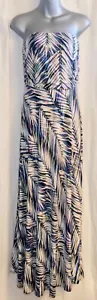 Banana Republic trägerloses Kleid Palmenmuster blaugrün Resort Lounge Küste Large - Bild 1 von 8