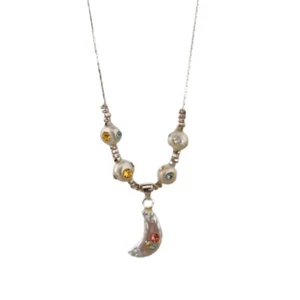 Sweet Pearl Moon Pendant Necklace Cute Sweater Chain Necklace for Girls - Picture 1 of 8