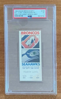PSA 1988 BLADES DEBUT / DORSETT FIRST BRONCOS GAME vs SEAHAWKS NFL TICKET STUB - Image 1 of 2