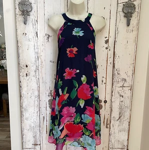 Betsey Johnson Size 8 Woman's Navy Blue Pink Red Green Floral Shift Summer Dress - Picture 1 of 8