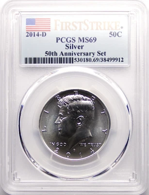 2014 D SILVER KENNEDY 50¢ FIRST STRIKE 50TH ANNIVERSARY SET MS69 Low Mintage - Image 1 of 2