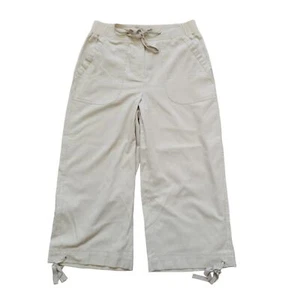 Studio Works Wide Leg Crop Khaki Elastic Capri Pants Women Sz 12 - Picture 1 of 11