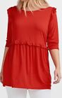 Red Ellos Frill Trim Tunic Top Sizes 16-26