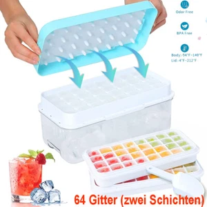 Eiswürfelform Silikon Eiswuerfelbehaelter 64 Gitter Ice Tray Cube Mit Deckel Box - Bild 1 von 24