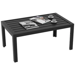 Outdoor Coffee Table Rectangle Side Table with Steel Frame Black - Picture 1 of 11