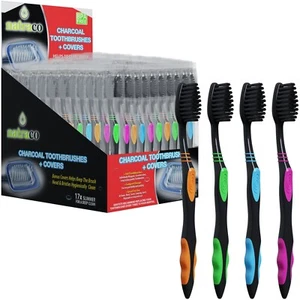 100 Bulk Toothbrushes, Individually Wrapped, Charcoal Infused, Soft, Multi Color - Picture 1 of 7