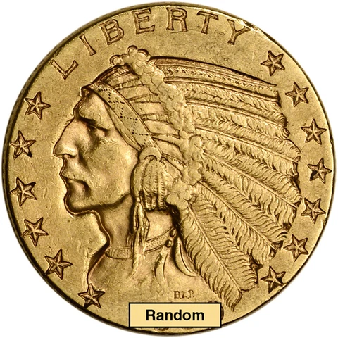 US Gold $5 Indian Head Half Eagle - AU Condition - Random Date Cover