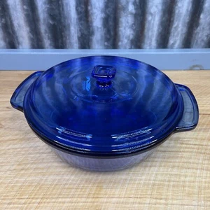VTG Anchor Hocking Ovenware 2qt Cobalt Blue 9” Casserole Baking Dish 1038 W/lid - Picture 1 of 10