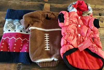 LOTE S M Niño Niña Perro Invierno Rojo PARKA Piel Capucha NAVIDAD Abrigo FÚTBOL Suéteres Foto 1 de 4