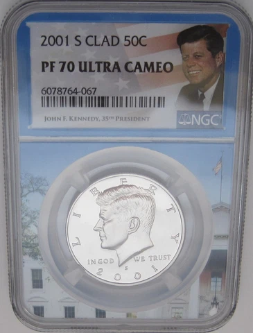 2001-S Kennedy Proof Clad 50c NGC PF70 ULTRA CAMEO - 35th Pres. White House Core Cover