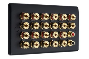 Matt Black 11.2 Audio AV Speaker Plate Gold 22 Binding Posts + 2 RCA NON SOLDER - Picture 1 of 7