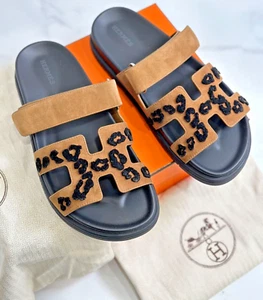 Original Hermes Damen Chypre Sandalen Brun Fumé / Noir - Bild 1 von 5