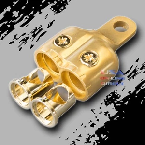 4pc GOLD Dual 0/2 AWG Gauge Ring Battery Terminal Adapters Marine Audio USA - Picture 1 of 1