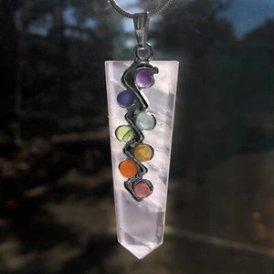 Rose Quartz Crystal Pendant 7 Chakra Stone Silver Necklace Reiki Energy Healing - Picture 1 of 8