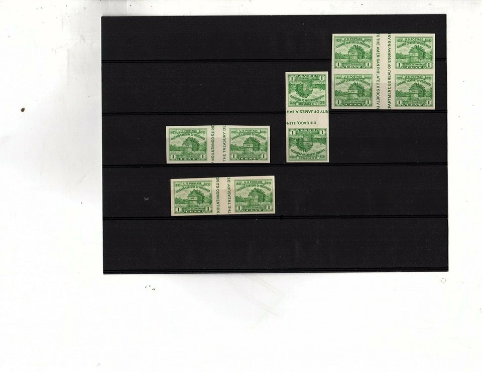 US 766 Fort Dearborn 1c BLK OF 4 stamps and pairs   issued 1935 MH (mb16 - Image 1 of 1