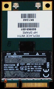 HP Ericsson 3G / 3GPP / HSPA+ WWAN Minicard 668969-001, F5321 Assy # 668762-002 - Picture 1 of 2