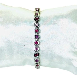Rustic Cuff Angeline Silver Stainless Steel Pink Gems 7" Tennis Bracelet Jewelry - Picture 1 of 5