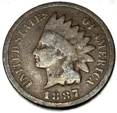 1887 Indian Head Cent Penny Good Condition 1c One Cent US Coin- 0660 - Image 1 of 2