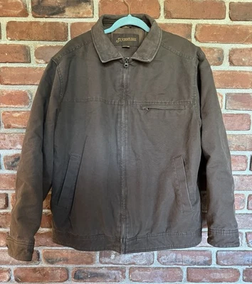 Chaqueta St John's Bay Marrón Lona Cremallera Franela Forrada Cuero Cuello Para Hombre XL Foto 1 de 4