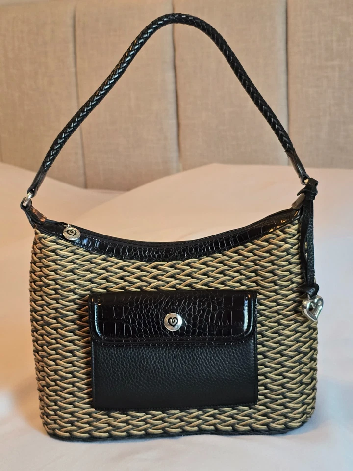 Bolso de Hombro Brighton Edna Tejido Paja Ratán Bolso de Mano Cartera Borde de Cuero Foto 1 de 4