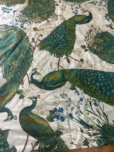 French Peacock Arbor Beige 100% Cotton Fabric 68 X 44 Inches - Picture 1 of 5