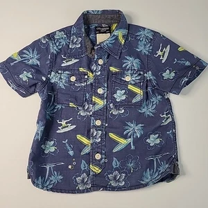 OSHKOSH Hawaiian Button Down Shirt Boys Size 18M Blue Short Sleeve Beach Cotton - Picture 1 of 10
