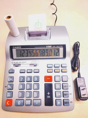 CLEAN+100%TESTED casio HR-150TM printing calculator +ROLL+AC ADAPTER+ FASTSHIP E - Image 1 of 4