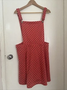 River Island Red Polka Dot Love hearts Short Dungarees Size 18 Adjust Straps - Picture 1 of 5