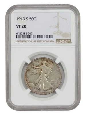 1919-S 50C NGC VF20 - Walking Liberty Half Dollar - Scarce, Early Walker - Image 1 of 4