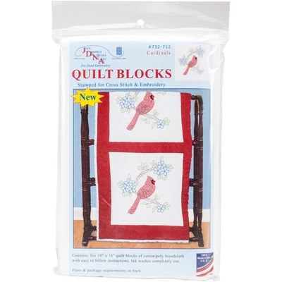 Stamped White Quilt Blocks 18"X18" 6/Pkg Cardinal - Image 1 of 3