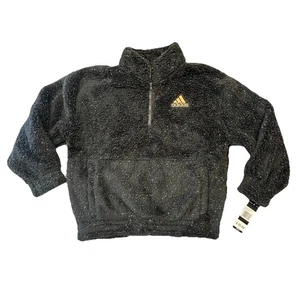 Adidas Girls Long Sleeve Mock Neck Furry Lurex Pullover Sweatshirt Size 14 BLACK - Picture 1 of 5