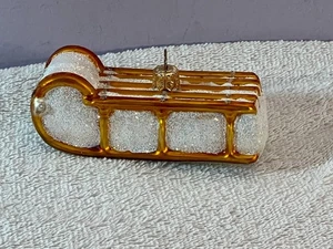 Decorazione natalizia vetro soffiato Polonia bianco glitter slitta bordo oro Impulsi AA251 - Foto 1 di 5