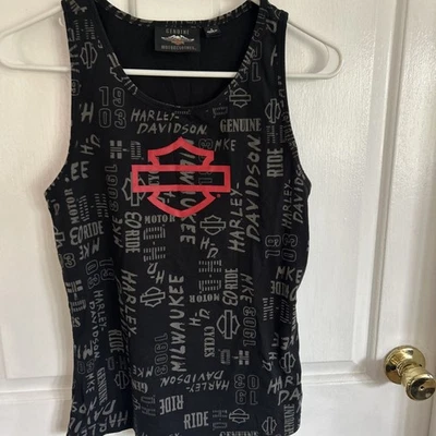 Camiseta Regata Harley Davidson Feminina SmallBiker Motocicleta Preta Ajuste Elástico  - Imagem 1 de 4