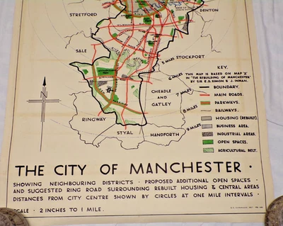 City of Manchester Post War Planning Map Original Copy Social History - Feb 1943 - Image 1 of 4