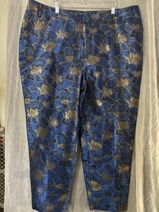 Ashro Size 18 Blue Pants With Gold Thread Flowers - Picture 1 of 5