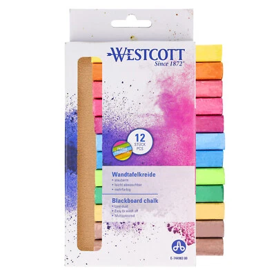 Westcott Kreide 12 Stück Bunt, Tafelkreide 1,2cm ⌀, staubarm, deckend