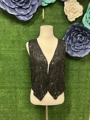 Chaleco Elegance By Anajan Negro Lentejuelas Cuentas Talla Mediana Foto 1 de 4