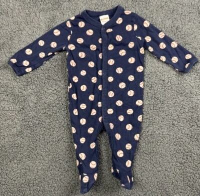 Gymboree 3-6 Meses Footie Sleeper Roupa PJ Menino Azul Bola de Beisebol Pé 3 6 - Imagem 1 de 4