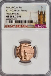 2019 1p Uncirculated One Pence NGC MS68 RD Uncirculated Britain Coin UK Penny - Picture 1 of 2